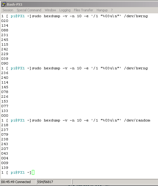 Random number output